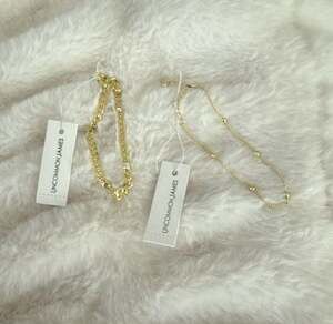 Uncommon James Gold Zirconia Curb Chain and Station Bead Bracelet Set of 2